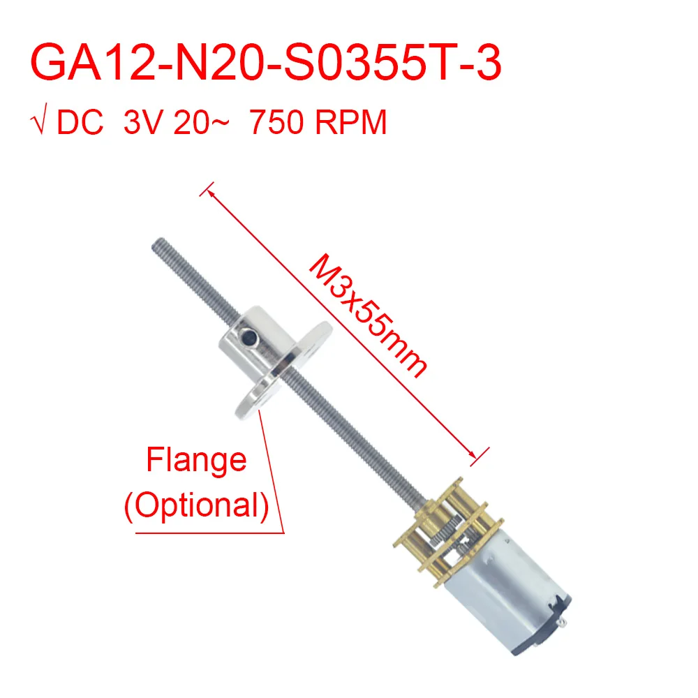 

GA12 N20 M3 * 55mm DC 3V Thread Mini Micro Metal Gear 20 50 150 750 RPM High Torque with Stainless Steel Long Shaft and Flange