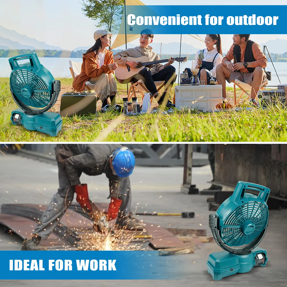 مروحة كهربائية كامولي لبطارية ماكيتا، متعددة الأغراض، رأس قابل للتعديل، 3 سرعات، مروحة طاولة لاسلكية خارجية محمولة