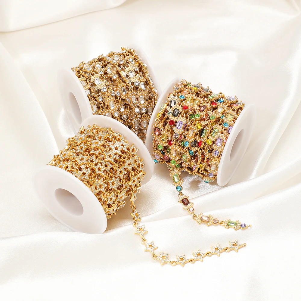 1 Meter Edelstahl Strass Herz Stern Ketten Halskette für Luxus-Schmuckherstellung DIY Ohrringe Armband Zubehör – Detail 4