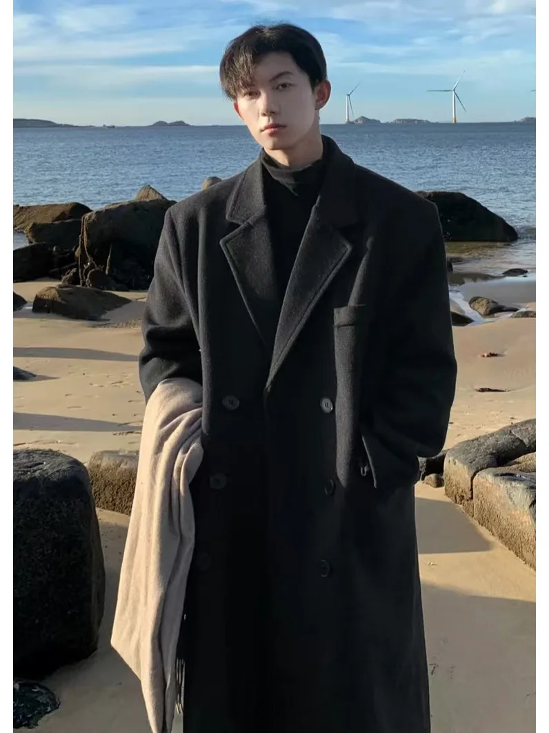 

Мужское шерстяное пальто Bla с подплечниками, до колена, в британском стиле, осенне-зимнее, модное, корейская версия, средней длины