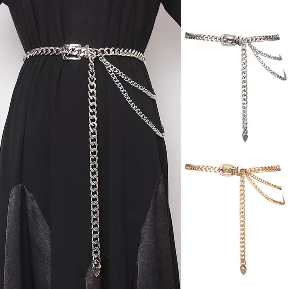 Multi Layer Metal Belt Chain for Women Gold Silver Waist Chain High Waist Body Chain Tassels Dress Jeans Decor Waistband Punk