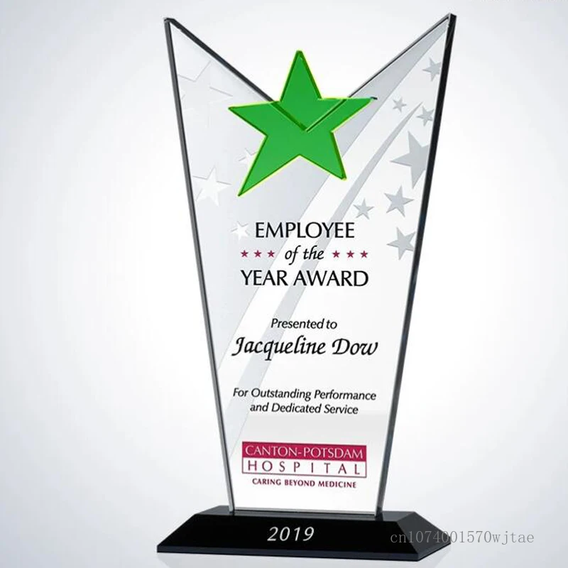 Creative Five-Pointed Star Crystal Trophy Outstanding Employee Annual Meeting Award Commemorative Home Decor High-end Medal, 1Pc