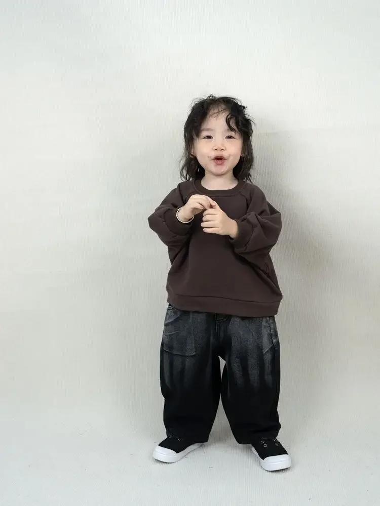 Children Pants 2024 Autumn New Korean Boys Vintage American Style Jeans Children Clothes Baby Fashion and Versatile Denim Pants