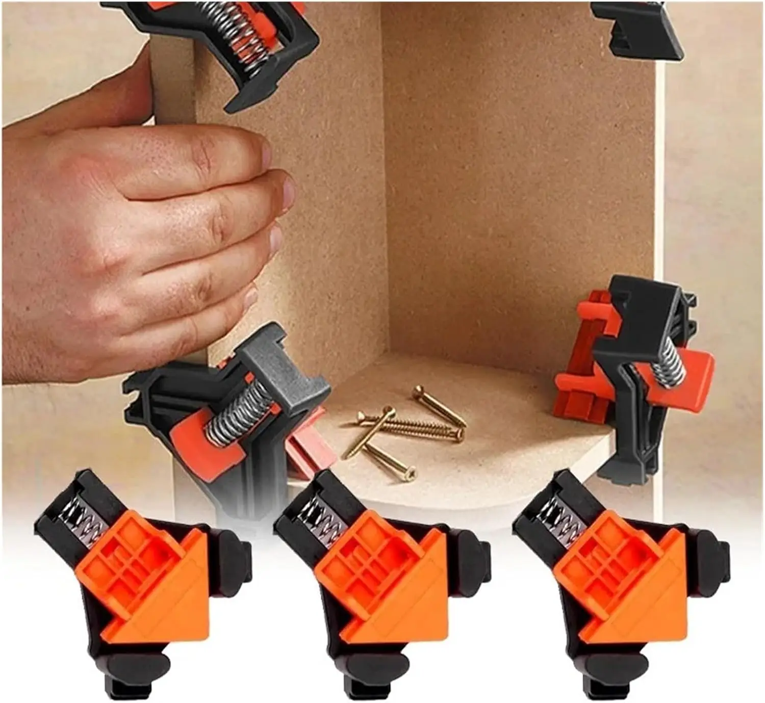 1pc 4pcs Adjustable Corner Clamp for Woodworking,Reinforced Spring Lock 90-Degree Angle Clamps,For Frames,Cabinets,Furniture,DIY