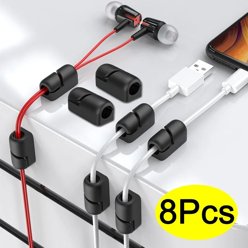 1-8 ชิ้นสายผู้ถือคลิปการจัดการสายไฟซิลิโคนกาวเดสก์ท็อปสายชาร์จ USB สายไฟผู้ถือหูฟัง