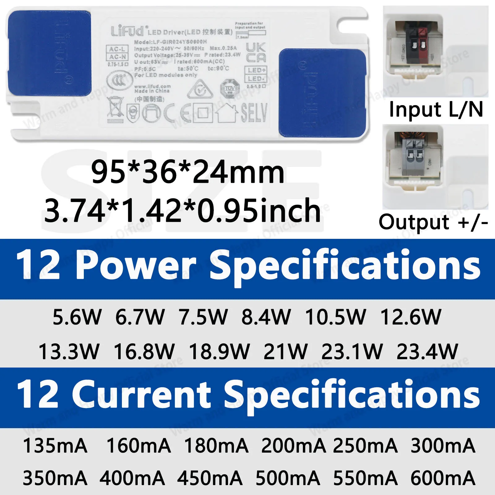 Lifud LED Driver 5.6W-60W 25-42V 33-40V 300mA 500mA 600mA 800mA 900mA 1000mA 1200mA 1500mA LED Panel Light Power Transformer