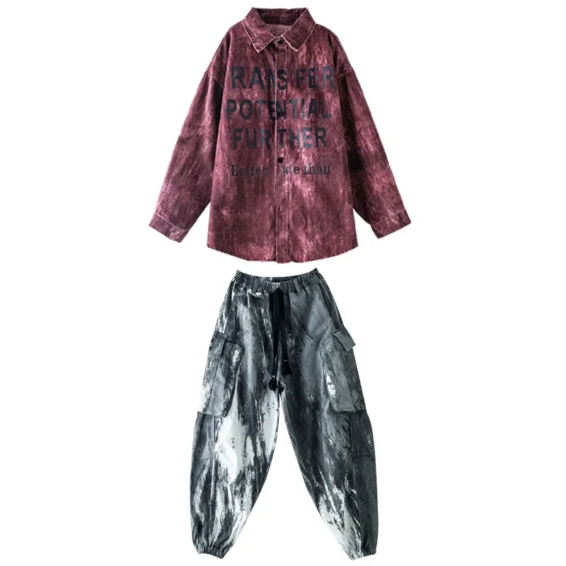 Kids Streetwear Loose Casual Long Sleeve Shirt Pant Sets Boys Girls Cargo Pant Tracksuits Children Dance Hip Hop Clothes