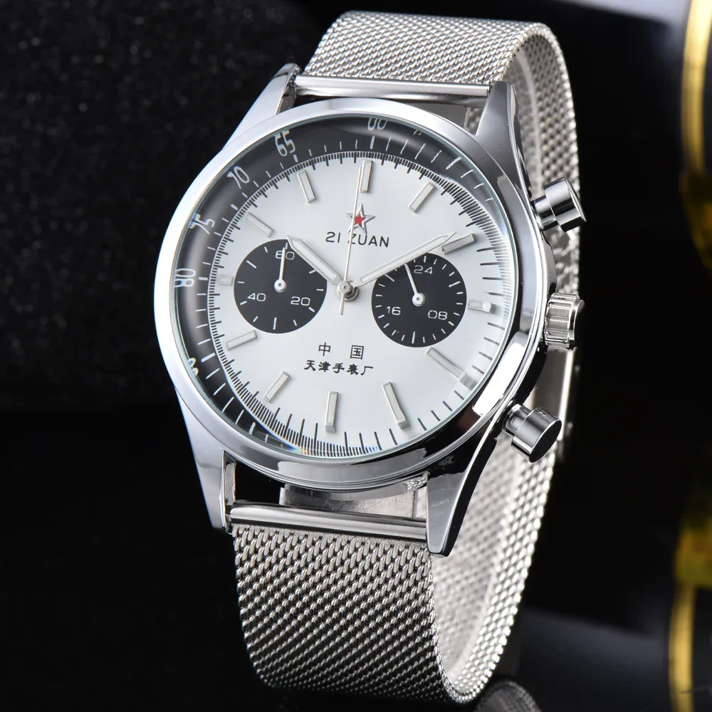 Vintage 1963 Aviation Watch for Men 42mm Classic Pilot Style Waterproof Chronograph Business Wristwatch Relogio Masculino