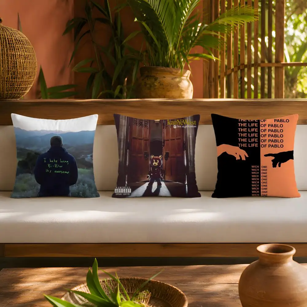 Kanye West Art Cushion Cover 1pc Square Plush Pillow Cover Soft Fuzzy Removable Washable Sofa Bed Bedroom Decor