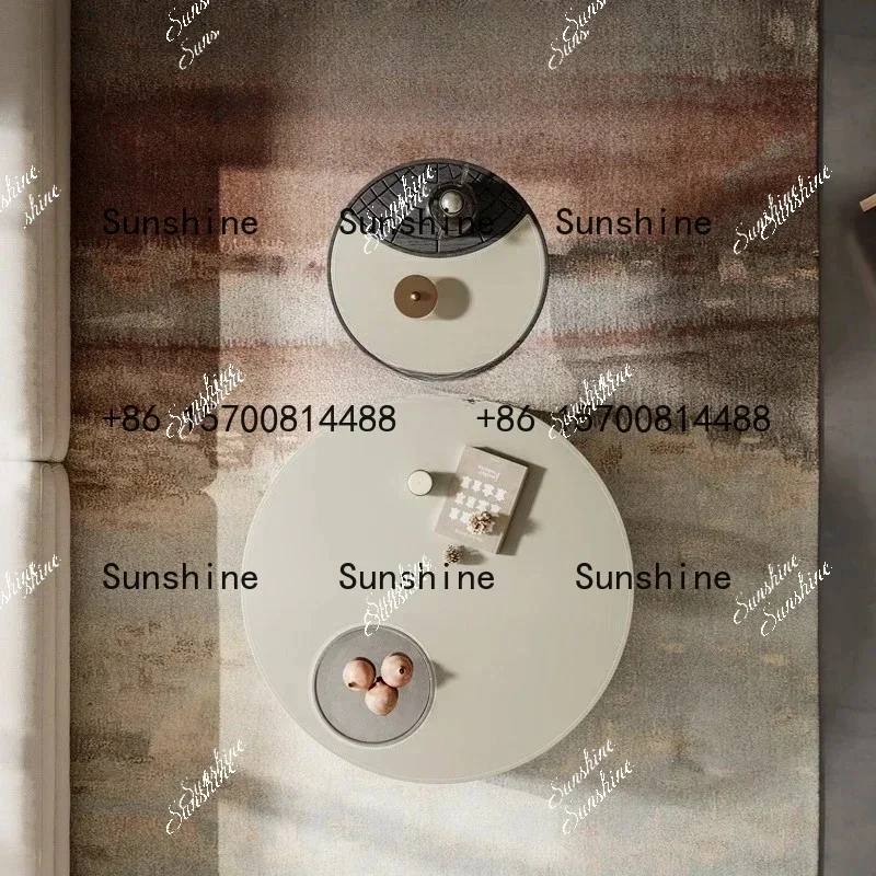 

Italian minimalist rotating designer creative wabi-sabi wind small apartment household saddle leather round coffee table FT