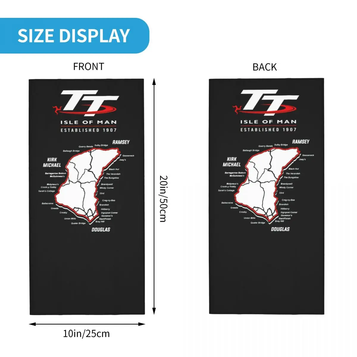 Isle Of Man TT Motorcycle Bandana Neck Gaiter Printed Wrap Scarf Warm Headband Hiking for Men Women Adult All Season