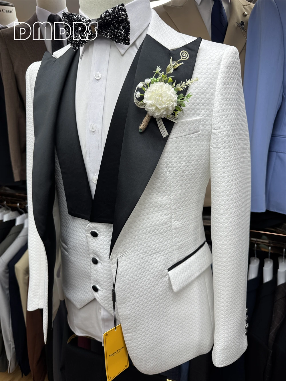 DMDRS Newest 3-Piece Suit Set for Men XS-3XL Wedding Groom Suit Jacket Vest Pants Set Real Images One Button Blazer Tuxedo Sets