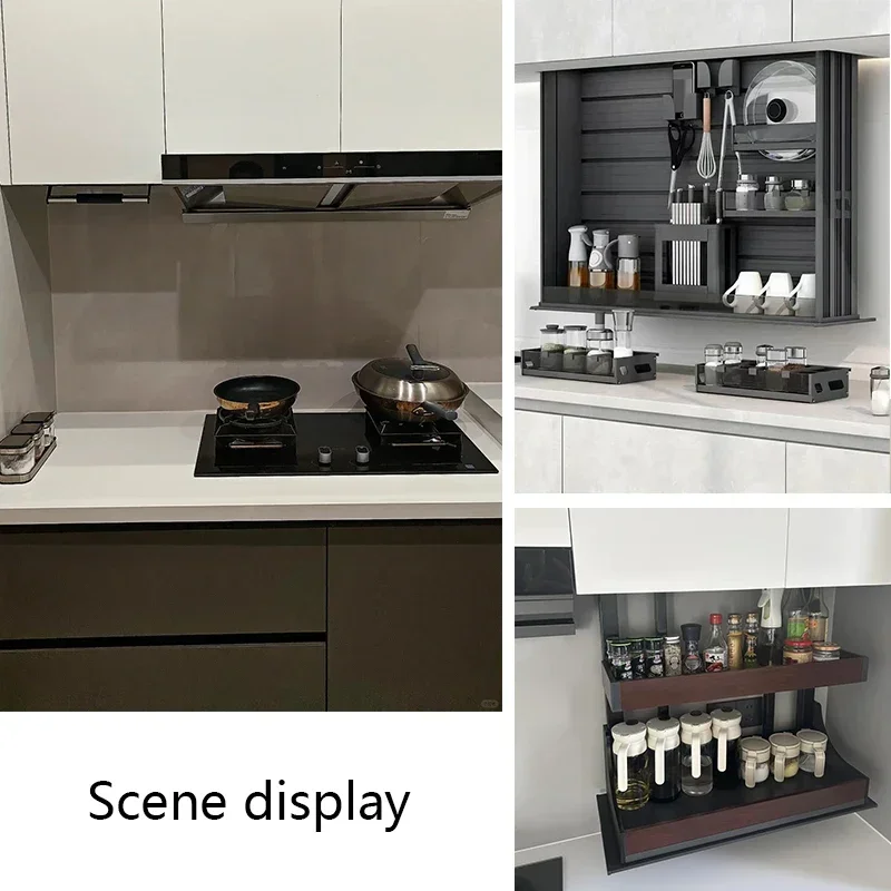 Kitchen Cabinet Lifting Pull Basket Upper   Upper And Lower Buffer Pull-Down Seasoning Basket Kitchen C Rack