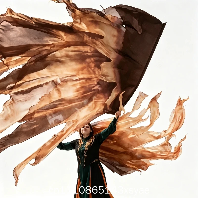 100% Genuine Silk Prophetic Praise Dance Flag 3-Layer Tail Rectangle Worship Flame Streamer Church Dance Swallow Flag for Stage