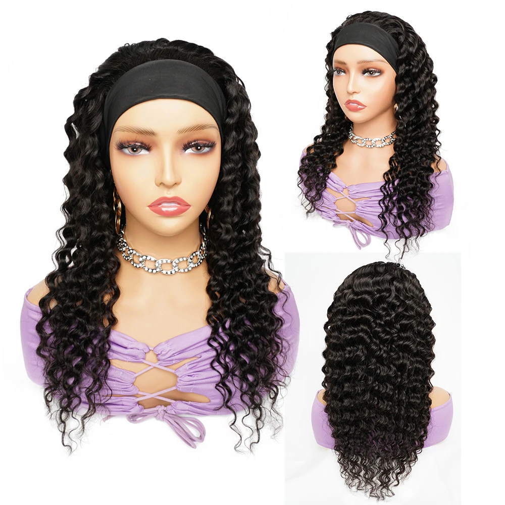 

Deep Wave Headband Wigs Human Hair For Women Brazilian Wigs Without Glue None Lace Glueless Wig Full Machine Made Remy Curly Wig