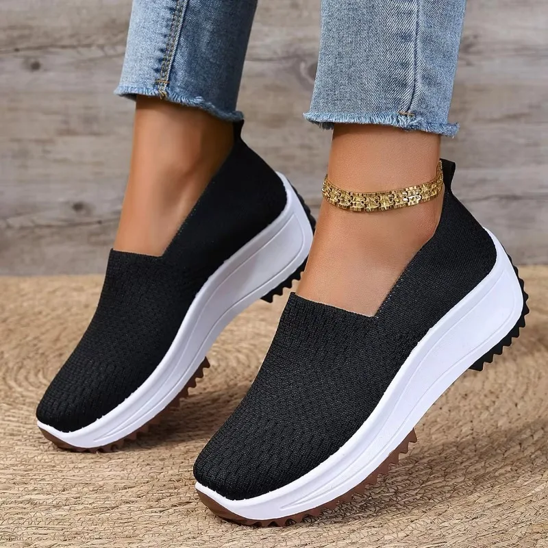 Mesh Mid Heel Fashion Sneakers Slip-on Spring/Autumn Ladies Shoes on Sale 2024 High Quality Hollow Women\'s Vulcanize Shoes