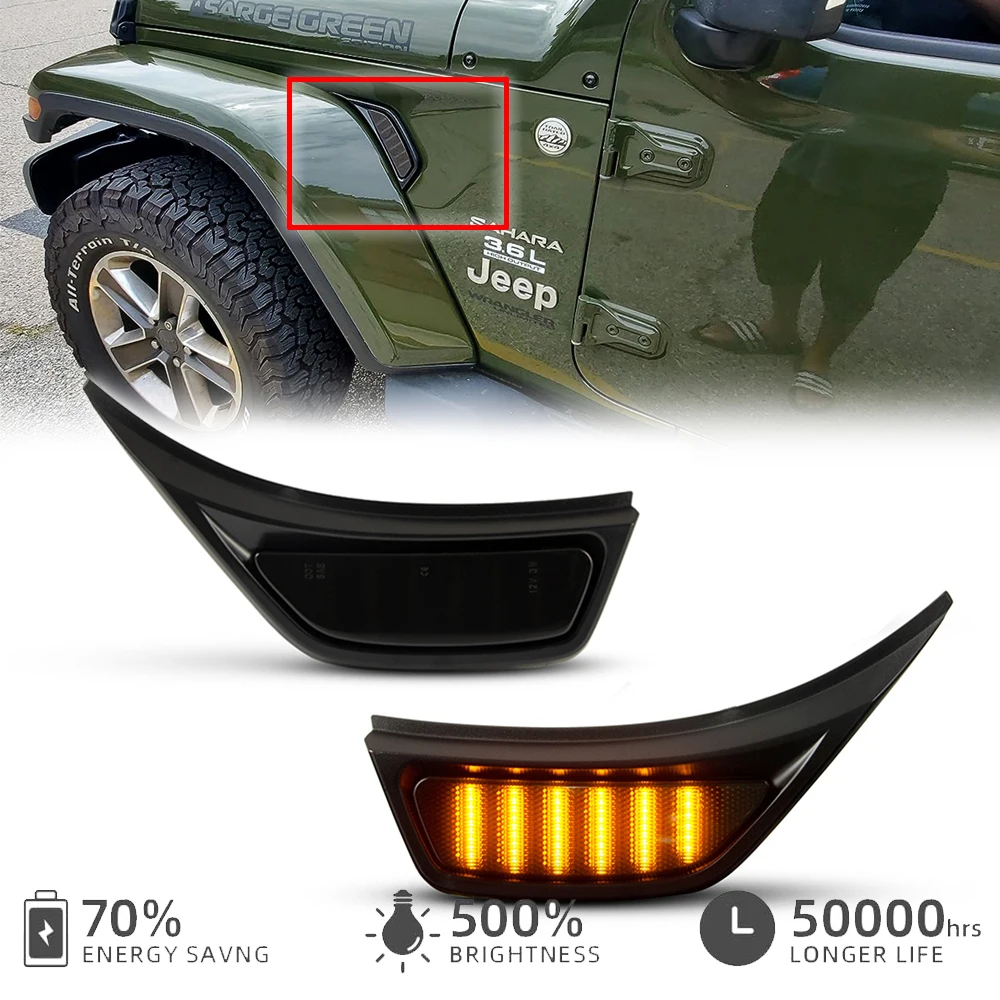

2pcs Side Vent Repeat Flashing Fender Led Turn Signal Light DRL For Jeep Wrangler JL JLU Sport Rubicon Sahara Gladiator JT Truck