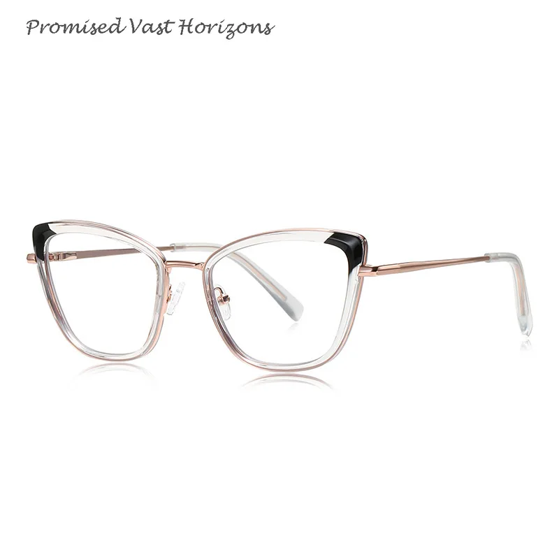 Montatura in acciaio inossidabile alla moda laminata in due colori TR Rim Dual Tone Anti luce blu Lente Plano per donna Montatura per occhiali miopia