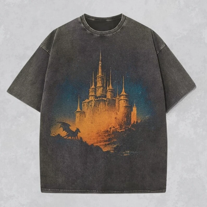 

Dragon Shirt Medieval Design Dark Fantasy T-shirt Gothic Clothing Comfortable Color Personality Handsome Retro Short Sleeve Tops