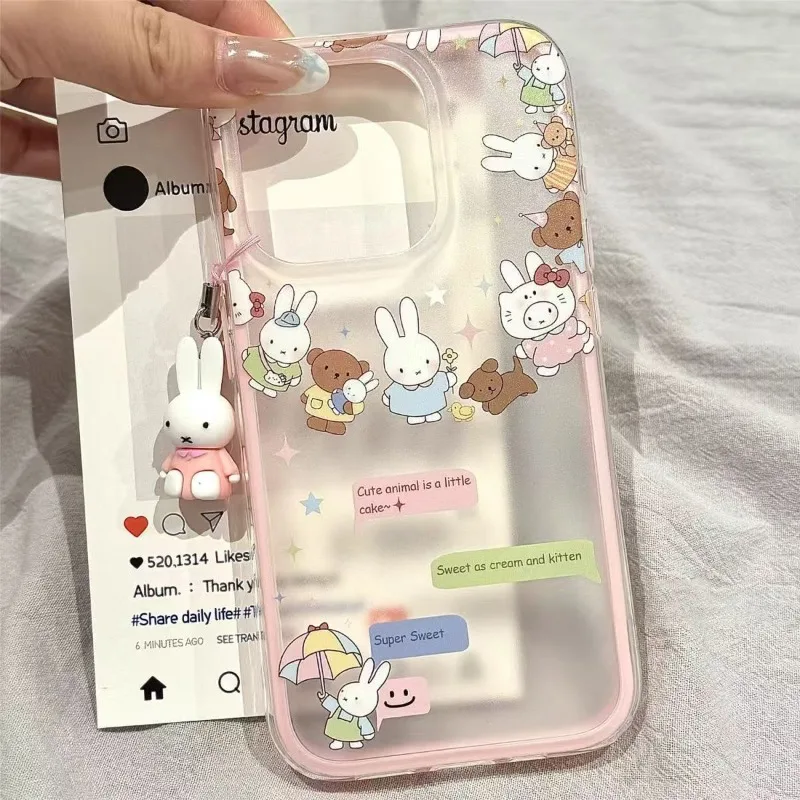 Kawaii Miffy Phone Case Cartoon Cute Soft Shell Transparent Frosted Anti Drop Suitable for IPhone 17 16 15 14 13 12 11 X Pro Max