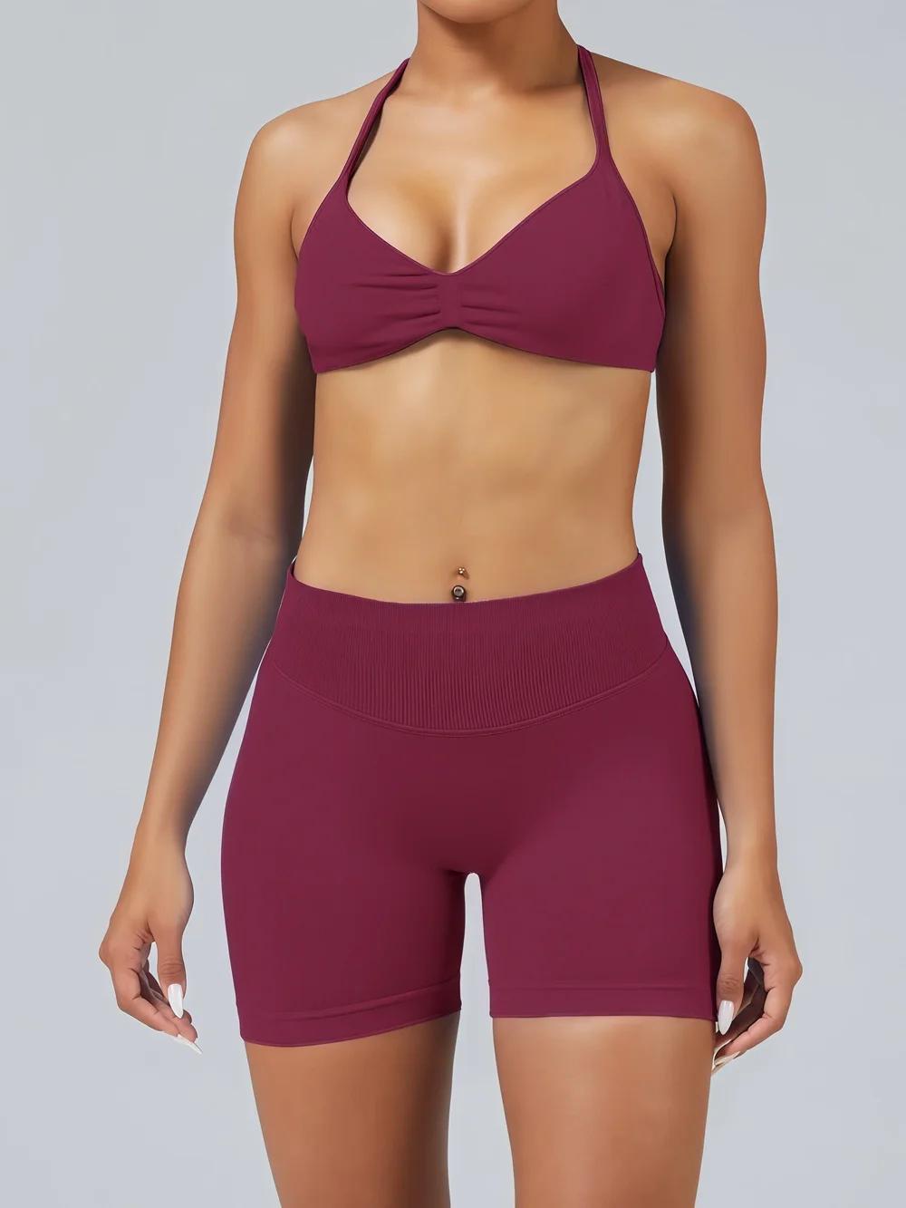 2 Piece HISTELLO Gym Set Women Seamless Impact Strappy Sports Bra Scrunch Butt Lifting Yoga Shorts Workout Fitness Sets