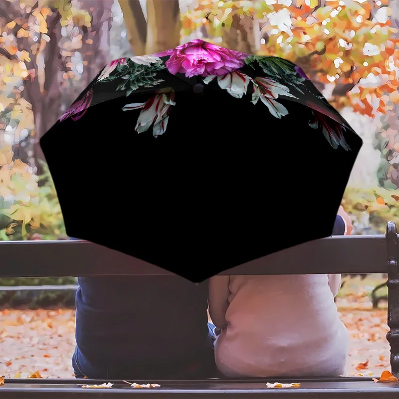 

Автоматический зонт с кнопкой открытия/закрытия одним нажатием - 8-спицевый складной зонт с эргономичной ручкой и большим черным куполом - 1 шт.