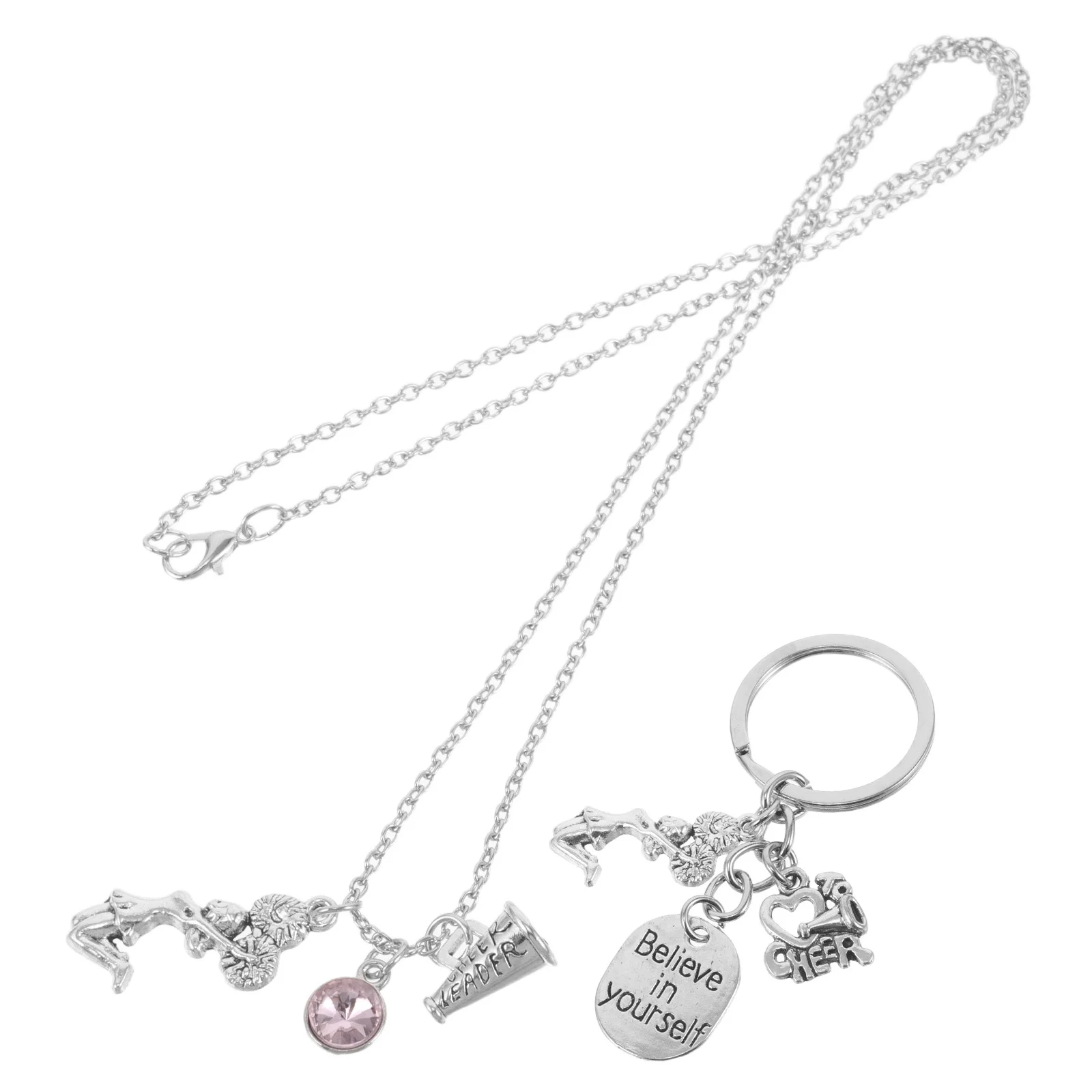 

1Set Cheer Keychain Cheerleader Necklace Megaphone Pom Pom Pendant Charm Sports Jewelry Backpack Pendant Cheer Keychain