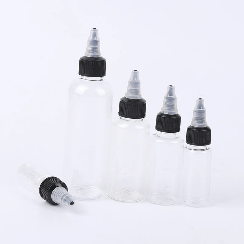 PET โปร่งใสบีบ Dispensing ขวดสําเร็จการศึกษา 10/20/30/50/100ml ย้อมผมเติมสําหรับ Tattoo Pigment