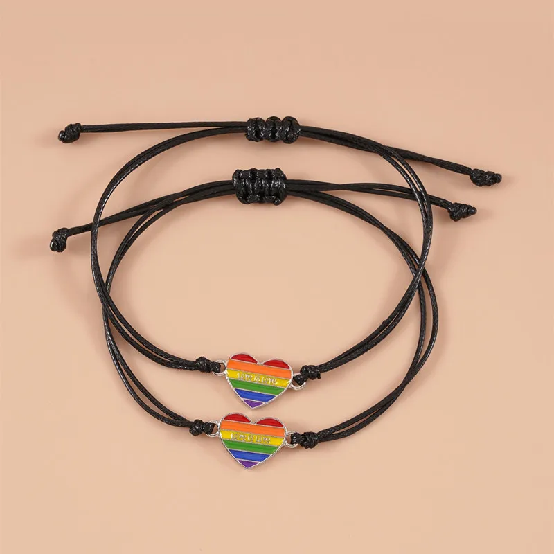 2 Buah/Set Mode Pelangi Gelang Tali LGBT untuk Wanita Pria Buatan Tangan Elastis Gelang Dapat Disesuaikan Pasangan Persahabatan Perhiasan Kebanggaan