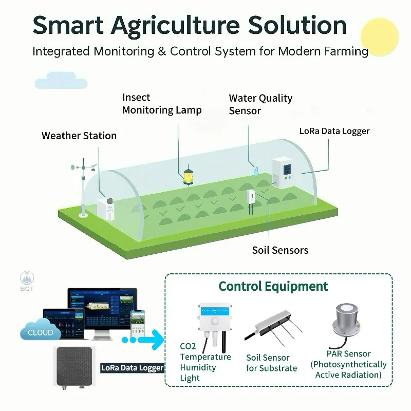 [Venta caliente] Sustrato ambiental de sustrato de invernadero LoRa de alta precisión con sensor PAR y humedad de temperatura EC