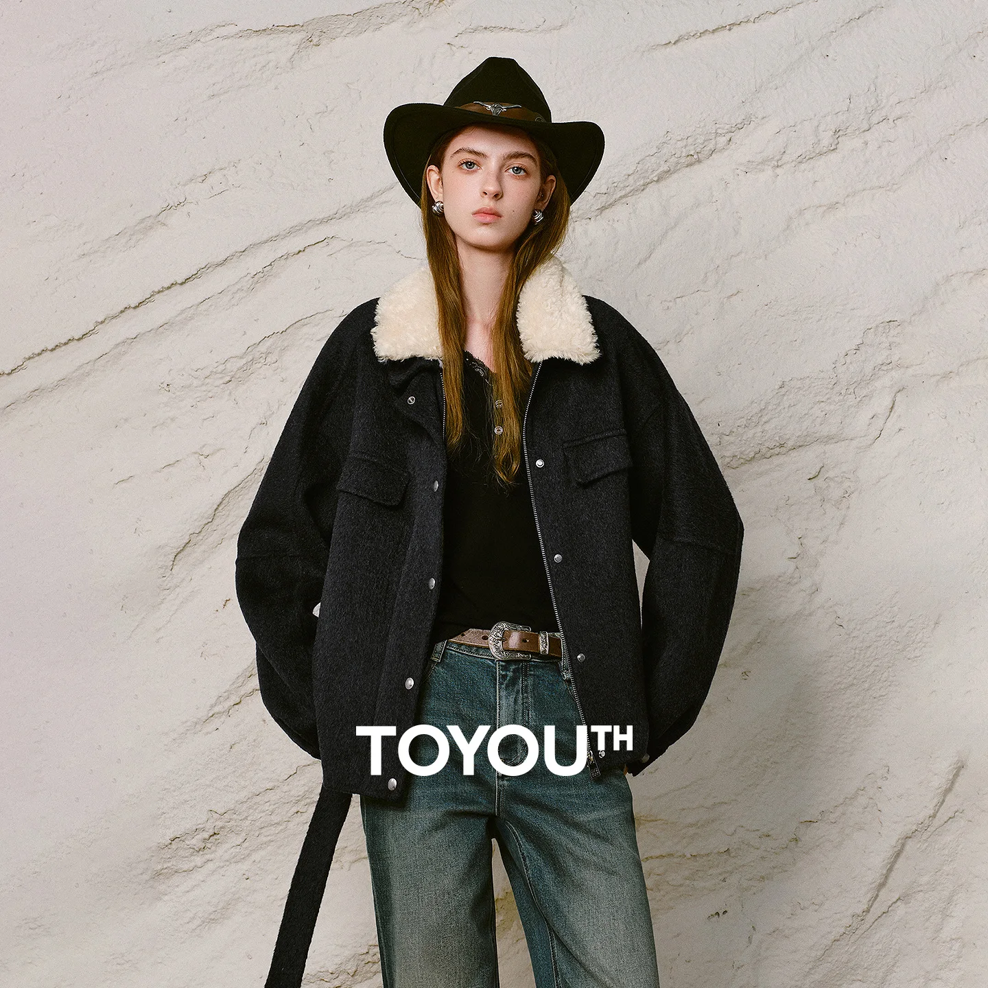 TOYOUTH Liberté Women Coat 2026 Winter New Nomadic Furry Collar Wool Blend Loose Outerwear