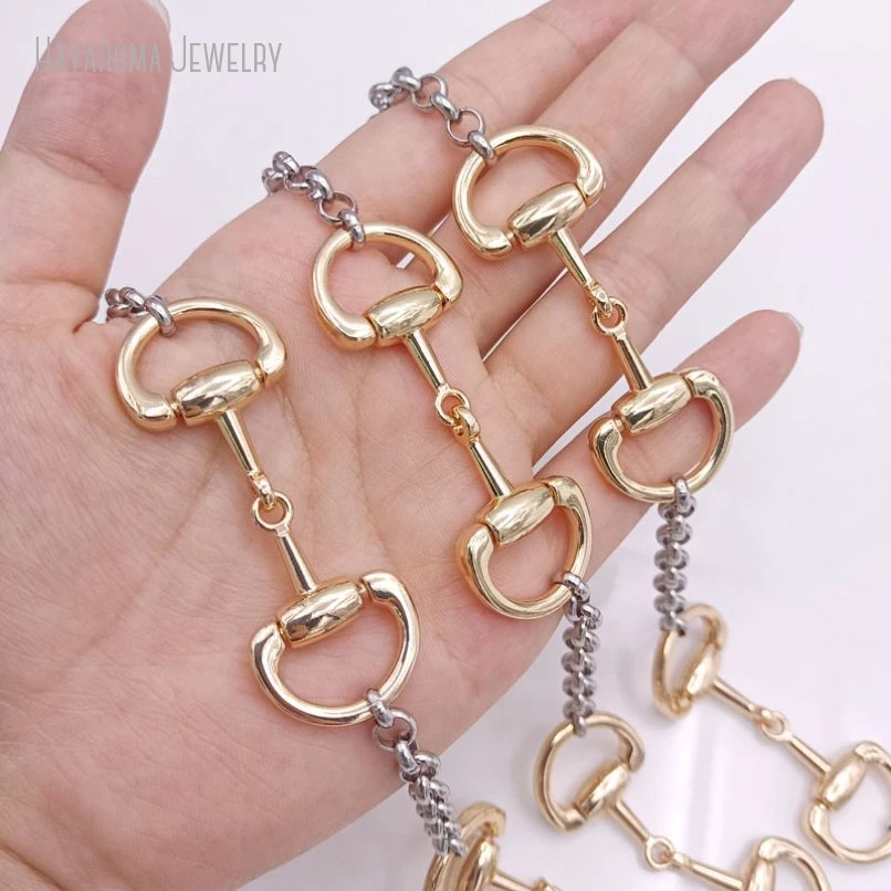 10Pcs Equestrian Horse Horsebit Snaffle Bit  D Ring Choker Necklace Women Stainless Steel Chain Jewelry