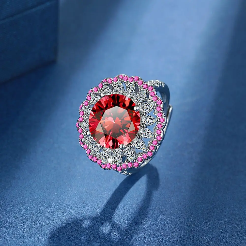 

Роскошное кольцо из стерлингового серебра 925 пробы с красным бриллиантом и цирконом, подарок на день рождения, годовщину свадьбы