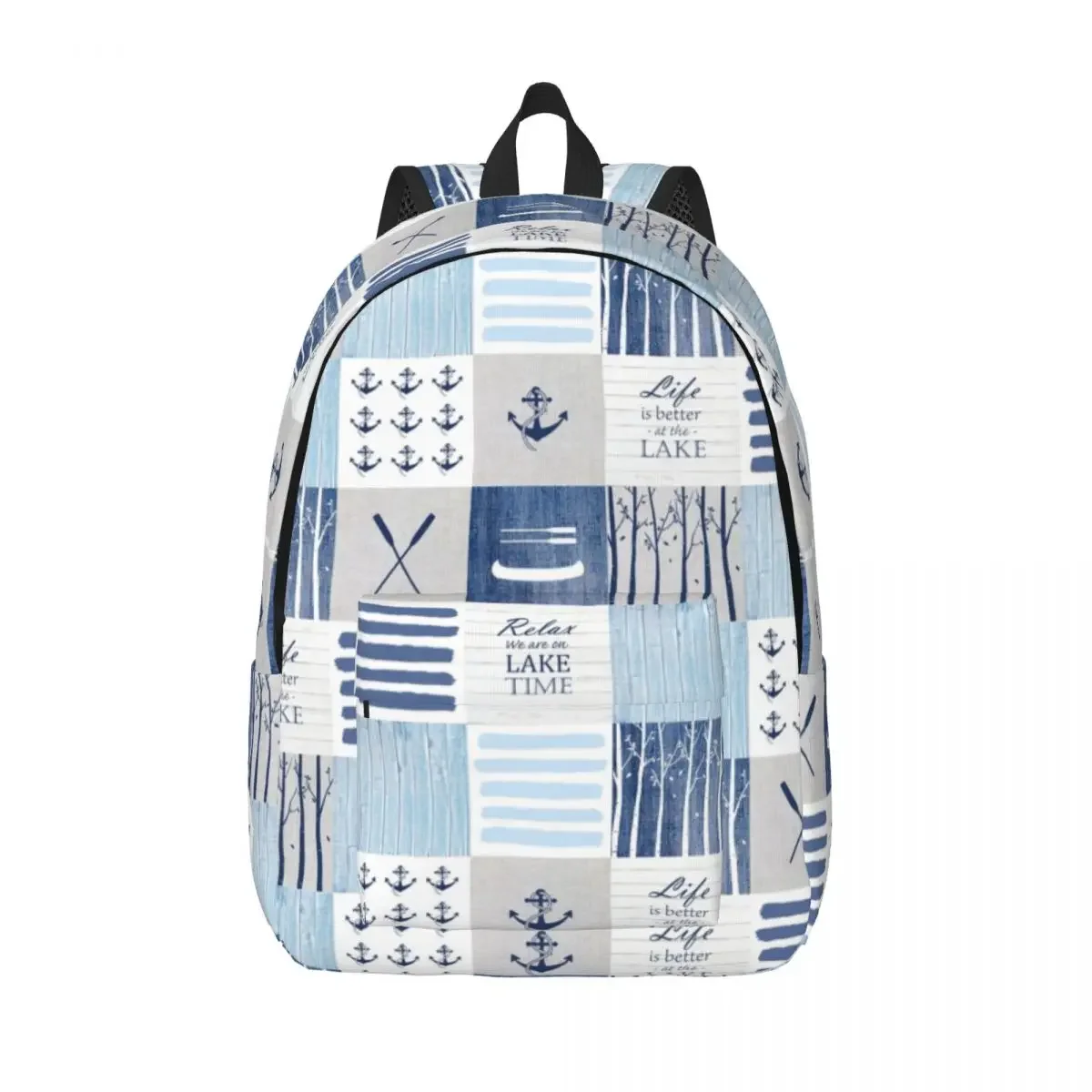 Life Is Better At The Lake Patchwork Anchor Backpack Sports Student Business Nautical Daypack for Men Women Laptop Canvas Bags