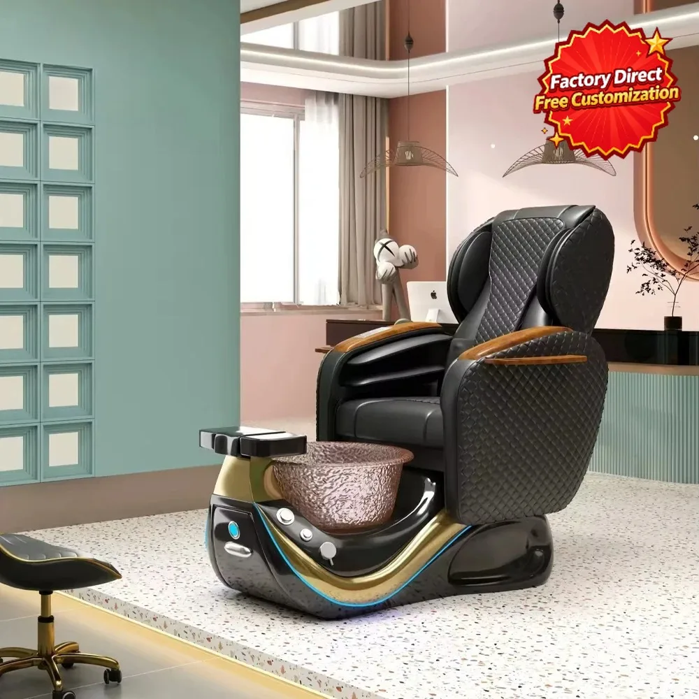 Electric Pedicure Chair Luxury High Back Spa Massage Chair PU Leather Foot Spa Bowl Adjustable Beauty Salon Equipment