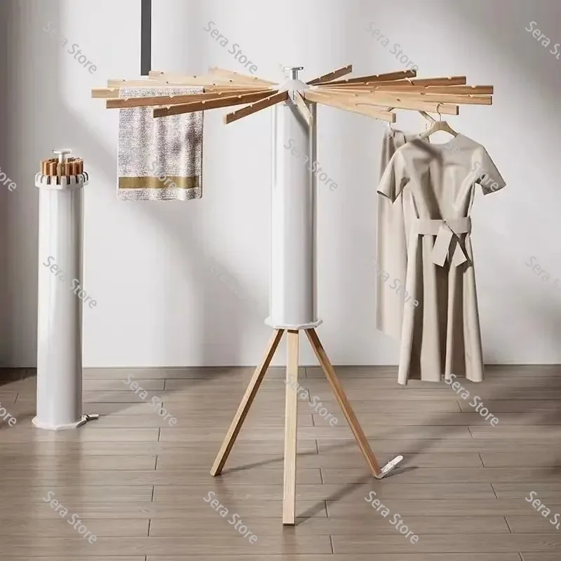 Multifunctional Folding Drying Rack Floor Standing Swivel Laundry Rack Tripod Drying Rack Balcony Bedroom Clothesline Mobile