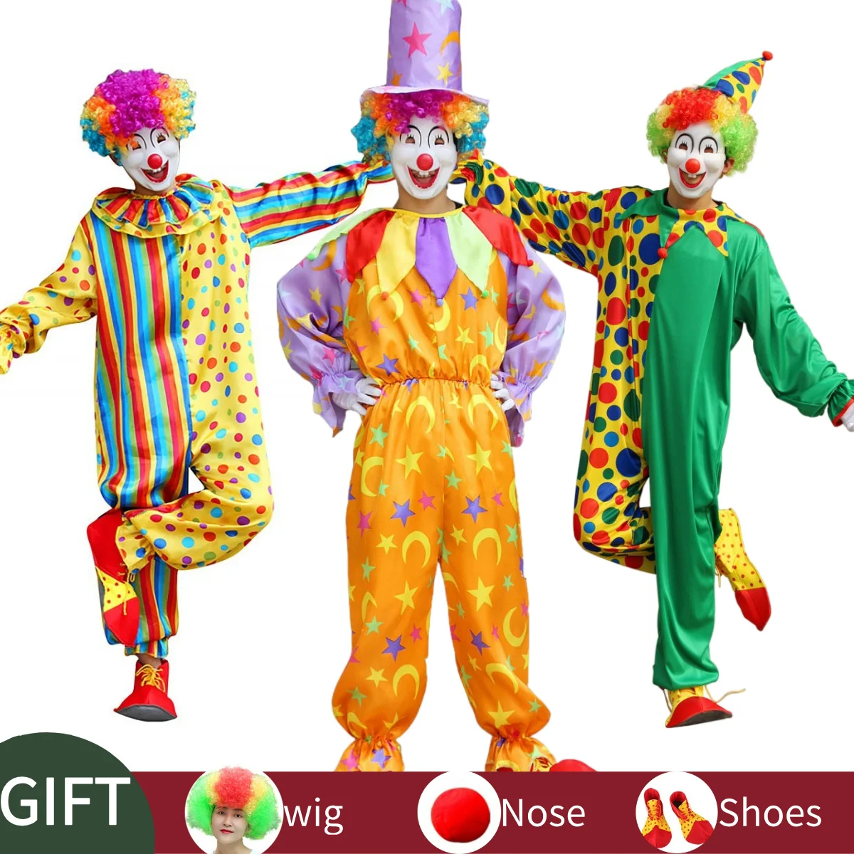 

Joker Cosplay Costumes Adult Clown Jumpsuit Hat Shoes Loose Clothing Carnival Party Dress Up