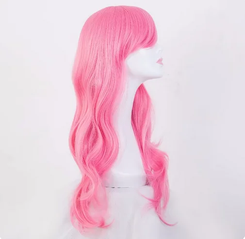 Pink Wig  Synthetic Heat Resistant Fiber Long Curly Hair Women Perruque Cartoon Role Costume Cos-play Party Hairpiece