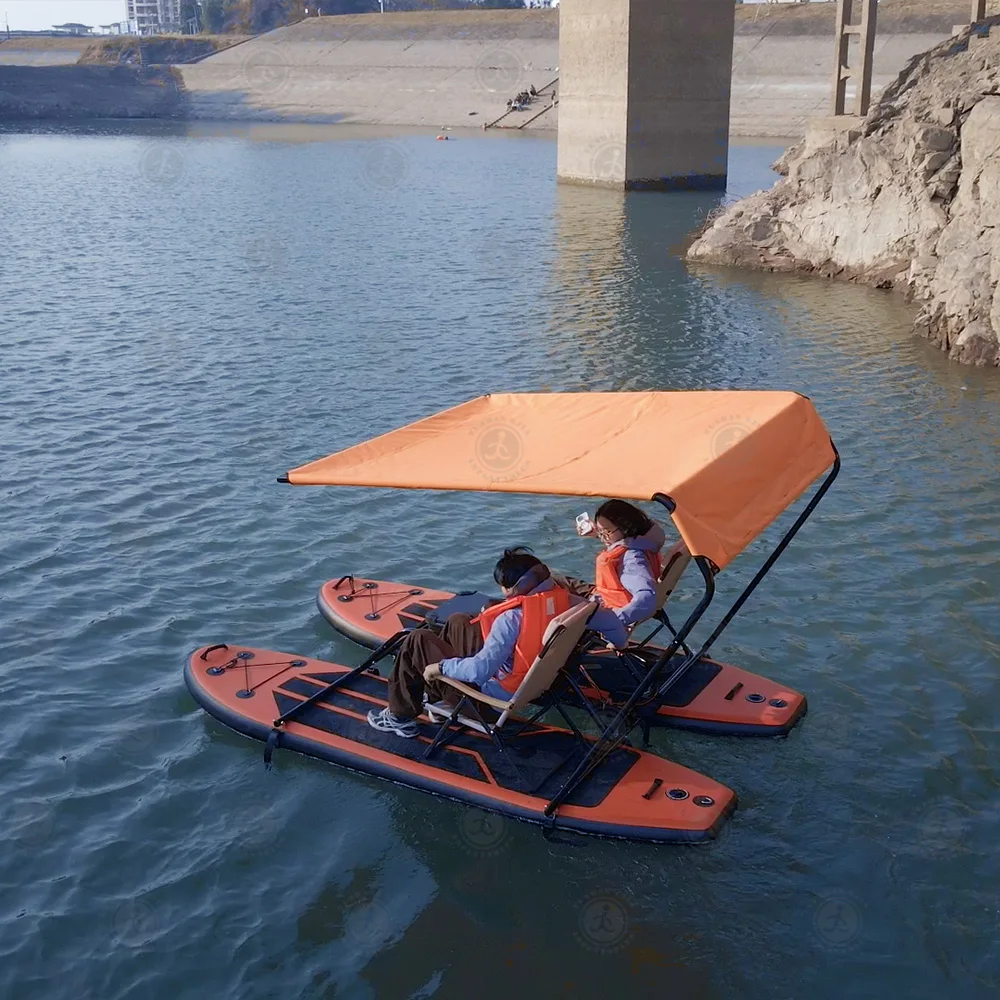 Inflatable Catamaran Boat with Motor & 2 Paddleboards, Professional Commercial Rental Boat, Stable Double-Hull Fishing Vessel