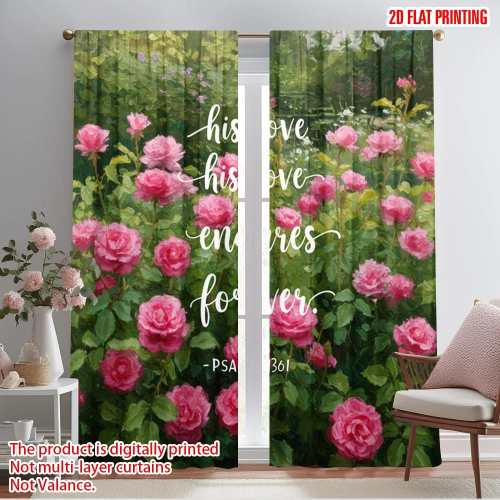 

2pcs 2D flat printing Curtain His Love Endures Forever Psalm 136 Polyester Without Electricity Family Party for Multipurpose