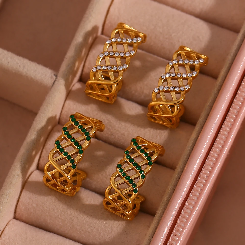 E.B.belle 18K مطلية بالذهب الفولاذ المقاوم للصدأ الحد الأدنى C-شكل الجوف شبكة القلب الملتوية وأقراط للمرأة مجوهرات العصرية