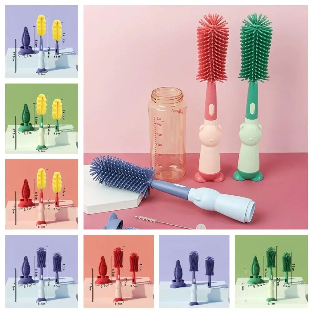 Ensemble de brosses pour biberons à tête souple et longue poignée, compte-gouttes et livres, pour déterminer la rotation à 360 degrés