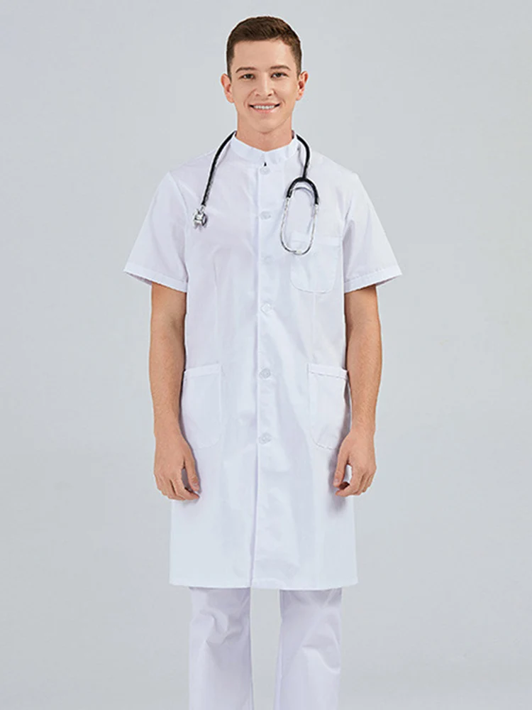 Alta qualidade roupas médicas homens médico trabalho uniforme azul laboratório casaco de manga curta esfrega roupas uniforme veterinário