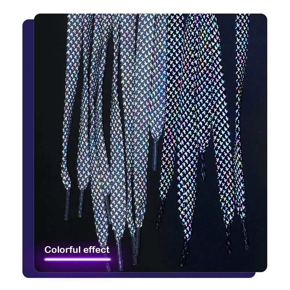 أربطة الحذاء العاكسة ذات الوجهين، تصميم مسطح، أربطة الحذاء المضيئة الداكنة، عاكسة ملونة، لون أسود وأبيض