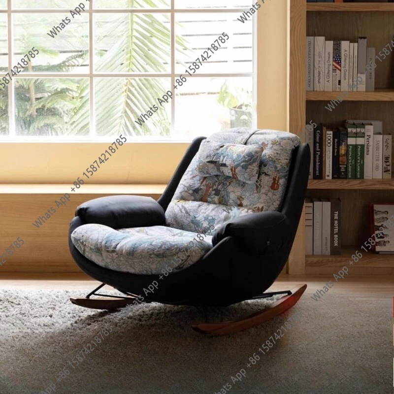 Art Italian Rocking Chair Embroidery Cloud Chair Penguin Rocking Chair Single Living Room Bedroom Balcony Leisure Lazy Sofa