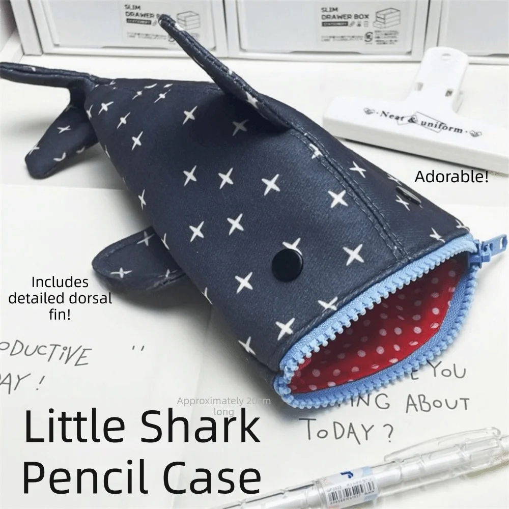 Cute Large Capacity Shark Pencil Case Kawaii Lightweight Animal Stationery Pouch Multi-functional Novelty Pencil Holder Office