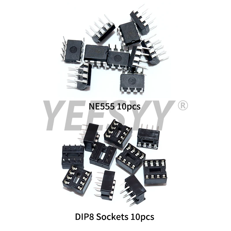 20Pcs (10 Each) NE555 IC 555  NE555P Timer Programming Oscillator Chip & 8 Pin DIP Sockets