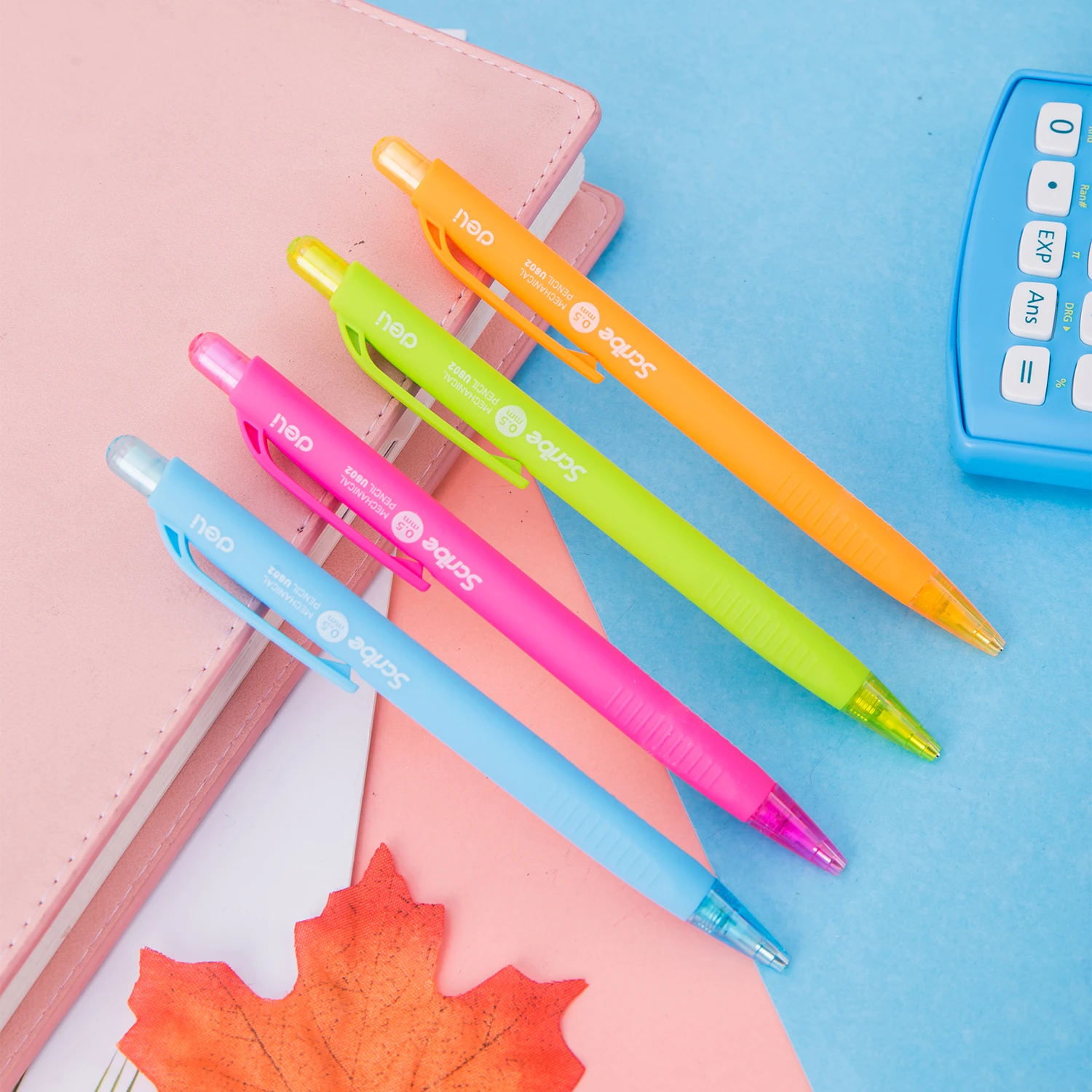 델리 0.5mm 접이식 샤프 펜슬, 클립이 있는 푸시 버튼 디자인, 가정용, 사무실용 4가지 색상 옵션