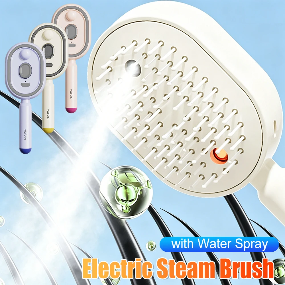 Wet Electric Hairbrush with Water Spray Rechargeable Steams Hair Straightener USB-C Charging Electric Steam Brush Smoothing Hair