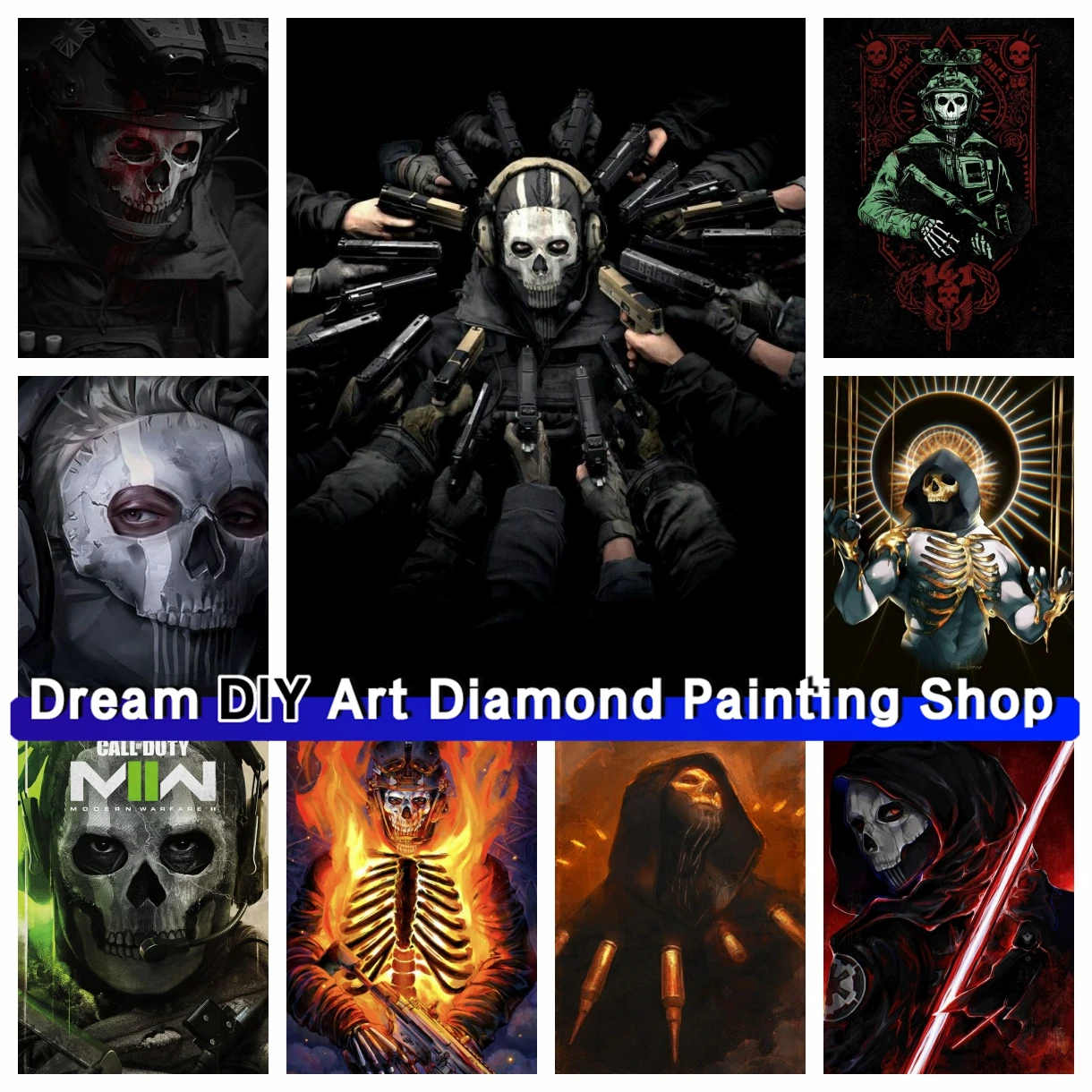 

Call of Duty Ghost Dream DIY Diamond Painting Cross Stitch Mosaic Skull Picture Diamond Embroidery Rhinestone Home Decor Gift